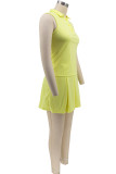 Yellow Fashion Casual Solid Patchwork V Neck Sleeveless Two Pieces