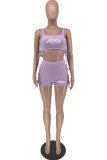 Blue Casual Print Bandage U Neck Sleeveless Two Pieces