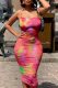 Pink Sexy Print Patchwork Spaghetti Strap Pencil Skirt Dresses