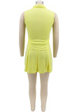 Yellow Fashion Casual Solid Patchwork V Neck Sleeveless Two Pieces