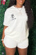 White Fashion Casual Print Letter O Neck Short Sleeve Two Pieces