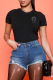 Black Fashion Street Print Patchwork Letter O Neck T-Shirts
