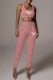 Pink Casual Letter Print Patchwork U Neck Sleeveless Two Pieces