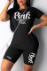 Black Fashion Casual Letter Print Basic O Neck Short Sleeve Two Pieces