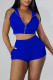 Blue Casual Solid Patchwork Zipper Hooded Collar Sleeveless Two Pieces