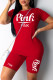 Red Fashion Casual Letter Print Basic O Neck Short Sleeve Two Pieces