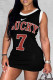 Black Fashion Sportswear Print Letter O Neck One Step Skirt Dresses