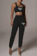 Black Casual Letter Print Patchwork U Neck Sleeveless Two Pieces