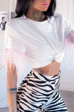 Rose Red Fashion Print Tassel O Neck T-Shirts