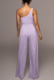 Rose Red Casual Solid Patchwork Oblique Collar Straight Jumpsuits