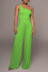 Green Casual Solid Patchwork Oblique Collar Straight Jumpsuits