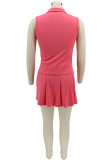 Red Fashion Casual Solid Patchwork V Neck Sleeveless Two Pieces