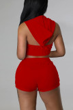 Red Casual Solid Patchwork Zipper Hooded Collar Sleeveless Two Pieces