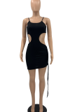 Pink Sexy Solid Patchwork Spaghetti Strap Pencil Skirt Dresses