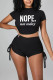 Black Sexy Print Bandage Patchwork Backless O Neck Short Sleeve Two Pieces