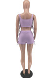 Blue Casual Print Bandage U Neck Sleeveless Two Pieces