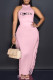 Pink Fashion Casual Letter Print Tassel Patchwork O Neck Sleeveless Two Pieces