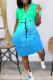 Blue Casual Print Patchwork V Neck Straight Dresses