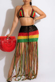 Colour Sexy Print Tassel Hollowed Out Patchwork Swimwears Cover Up