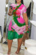 Purple Fashion Casual Print Tie-dye O Neck Short Sleeve Dress