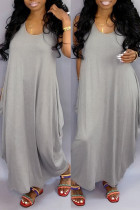 Grey Fashion Casual Solid Basic O Neck Vest Dress
