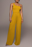 Rose Red Casual Solid Patchwork Oblique Collar Straight Jumpsuits