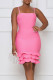 Pink Celebrities Solid Patchwork Flounce Spaghetti Strap Straight Dresses