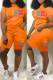 Orange Fashion Casual Letter Print Patchwork O Neck Short Sleeve Two Pieces
