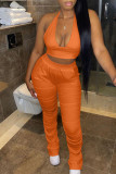 Red Sexy Solid Patchwork Fold Halter Sleeveless Two Pieces