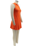 Orange Fashion Casual Solid Patchwork V Neck Sleeveless Two Pieces