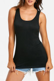 Black Casual Sportswear Solid Hollowed Out Patchwork Backless O Neck Tops