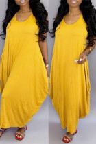 Yellow Fashion Casual Solid Basic O Neck Vest Dress