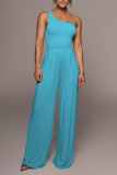 Rose Red Casual Solid Patchwork Oblique Collar Straight Jumpsuits