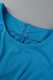 Blue Elegant Solid Patchwork Asymmetrical O Neck Evening Dress Dresses