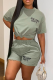 Grey Casual Print Letter O Neck Short Sleeve Two Pieces
