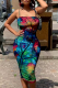 Color Blue Sexy Print Patchwork Spaghetti Strap Pencil Skirt Dresses