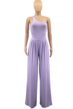 Rose Red Casual Solid Patchwork Oblique Collar Straight Jumpsuits
