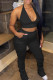 Black Sexy Solid Patchwork Fold Halter Sleeveless Two Pieces