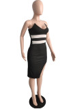 Red Fashion Sexy Solid Patchwork Backless Slit Spaghetti Strap Sleeveless Dress