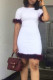 White Fashion Casual Solid Patchwork Feathers O Neck Straight Dresses