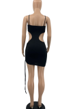 Pink Sexy Solid Patchwork Spaghetti Strap Pencil Skirt Dresses