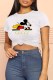 White Fashion Casual Character Print Letter O Neck T-Shirts