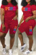 Red Fashion Casual Letter Print Patchwork O Neck Short Sleeve Two Pieces