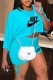 Light Blue Fashion Casual Print Letter O Neck Short Sleeve Two Pieces