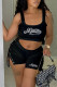 Black Casual Print Bandage U Neck Sleeveless Two Pieces