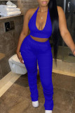 Red Sexy Solid Patchwork Fold Halter Sleeveless Two Pieces