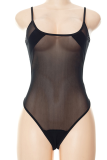 Black Sexy Solid Mesh Spaghetti Strap Skinny Rompers