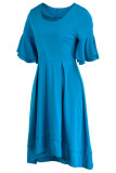 Blue Elegant Solid Patchwork Asymmetrical O Neck Evening Dress Dresses