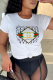 White Fashion Street Print Patchwork Letter O Neck T-Shirts