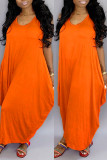 Orange Fashion Casual Solid Basic O Neck Vest Dress